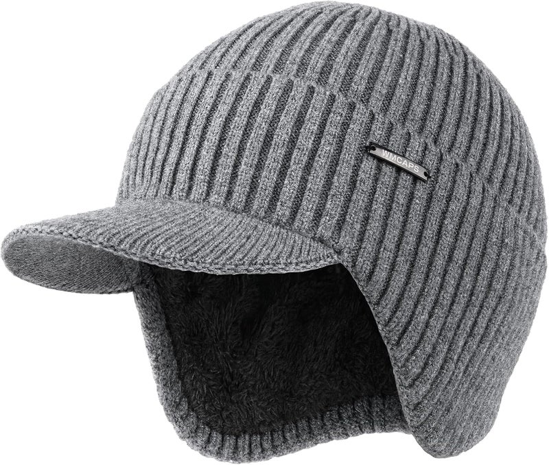 Wmcaps Winter Beanie with Brim and Ear Flaps, Outdoor Warm Fleece Lined Knit Hat Stocking Caps for Men Women - Image 1